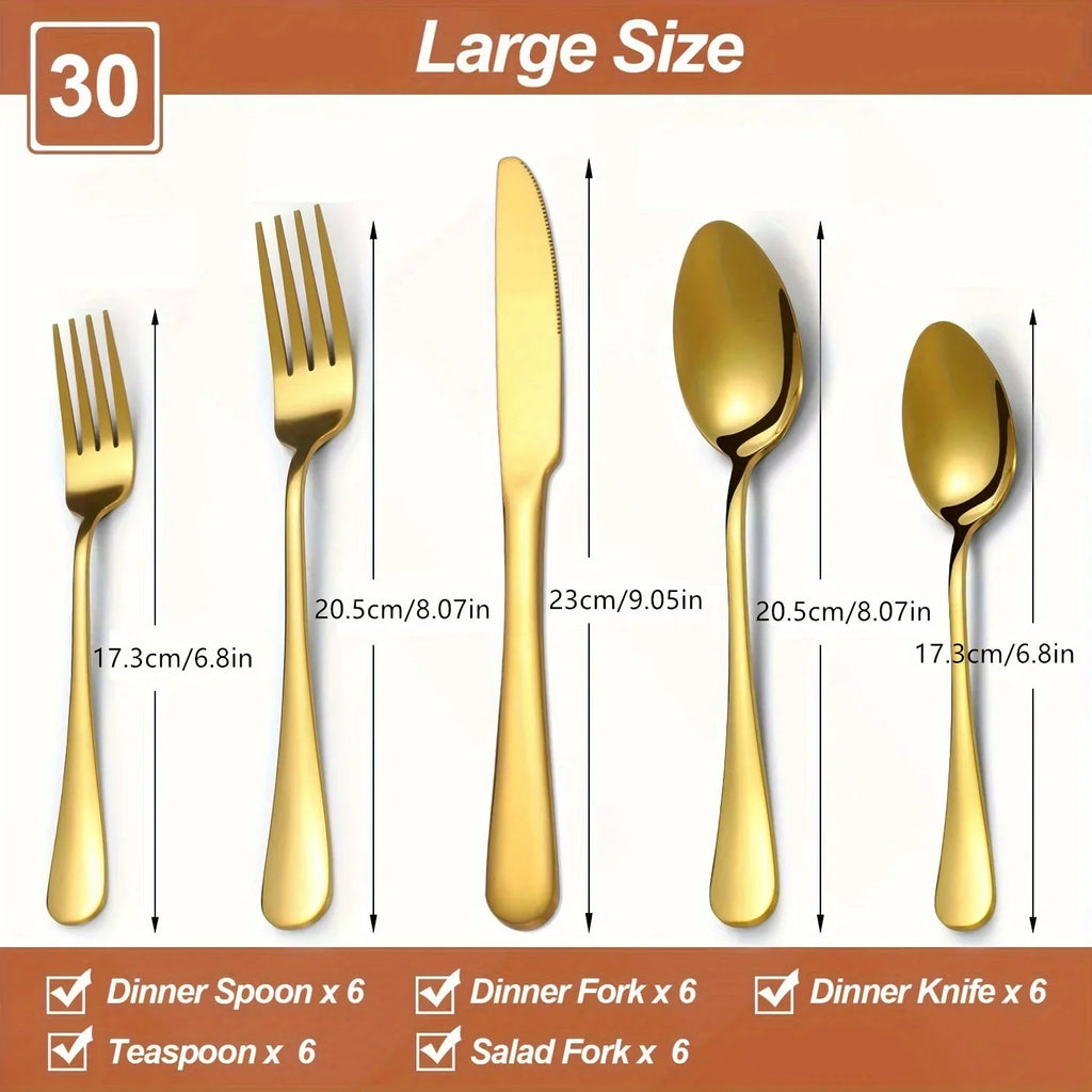 30/60-Piece Brushed Gold Stainless Steel Flatware Set