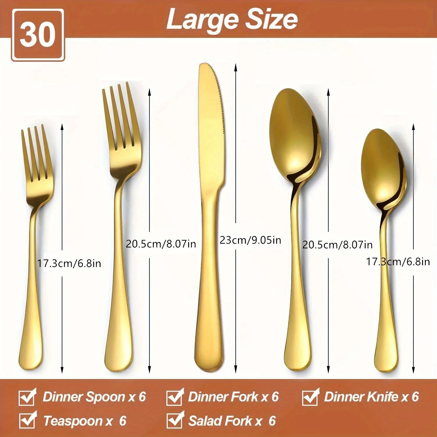 30/60-Piece Brushed Gold Stainless Steel Flatware Set