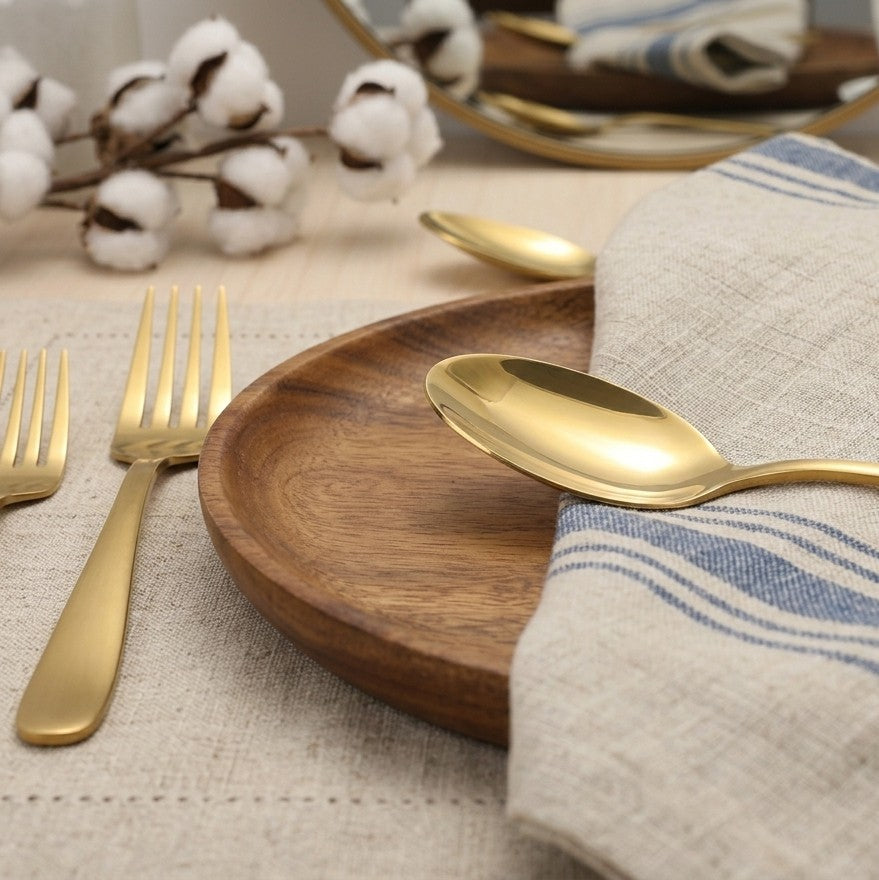30/60-Piece Brushed Gold Stainless Steel Flatware Set