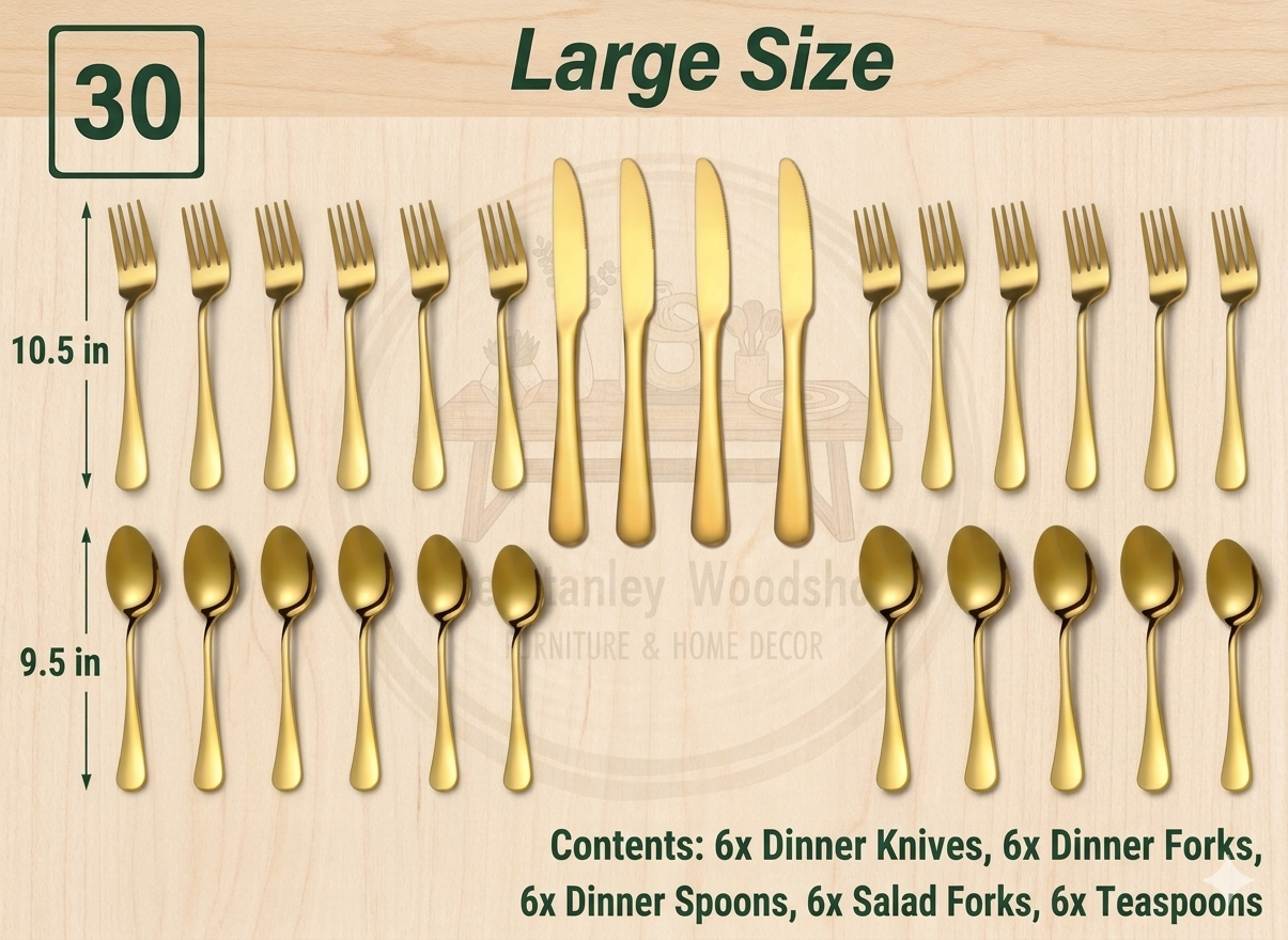 30/60-Piece Brushed Gold Stainless Steel Flatware Set