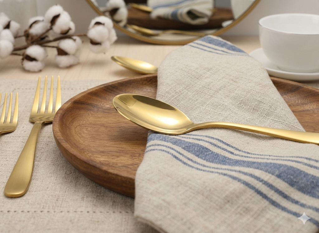 30/60-Piece Brushed Gold Stainless Steel Flatware Set